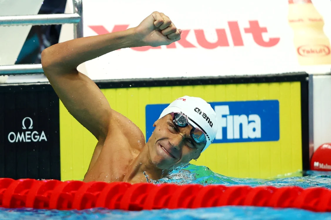 David Popovici locul 1 la Campionatele Mondiale de Natatie de la Budapesta în proba de 200 m liber 20 iunie 2022 campion mondial inot FOTO Getty Images