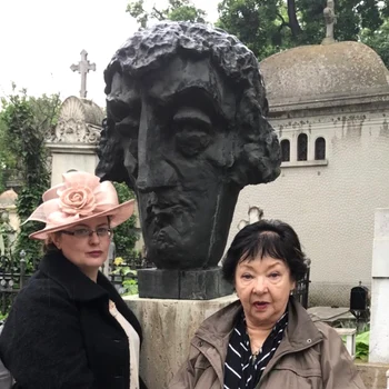 Elena Caragiu ( Mimi) și Monica Andrei, la mormântul lui Toma Caragiu de la Cimitirul Bellu foto: arhiva personală 