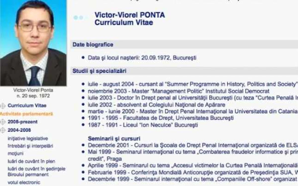 CV-ul în care apare masterul de la Catania