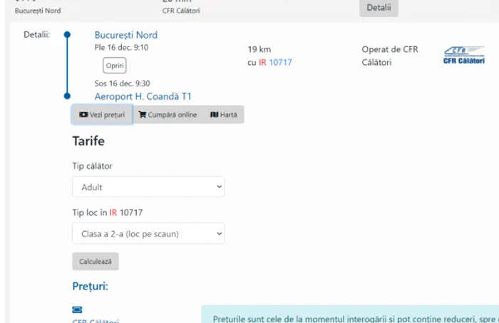 pret bilet tren Aeroportul Otopeni FOTO Mersul Trenurilor