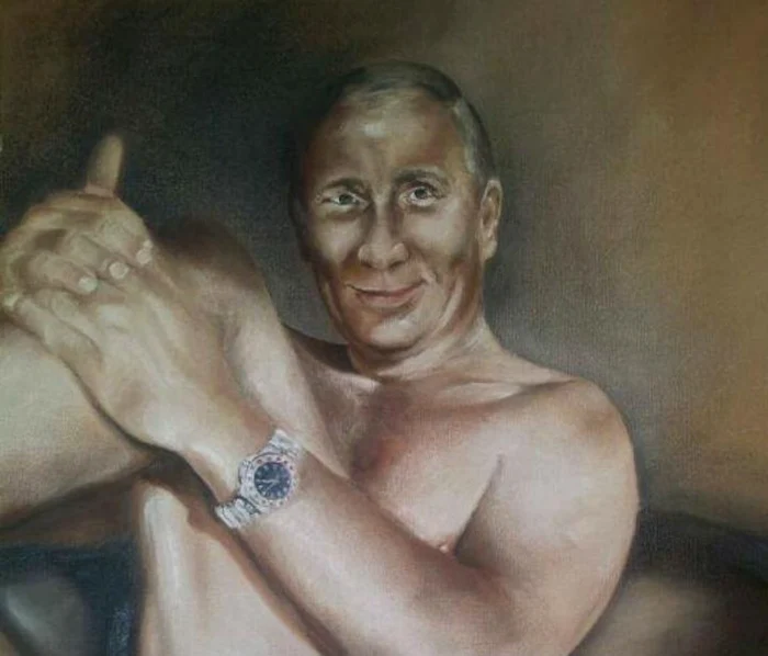 Pictura îl prezintă pe Vladimir Putin stând într-o poziţie senzuală FOTO: Foreign Policy