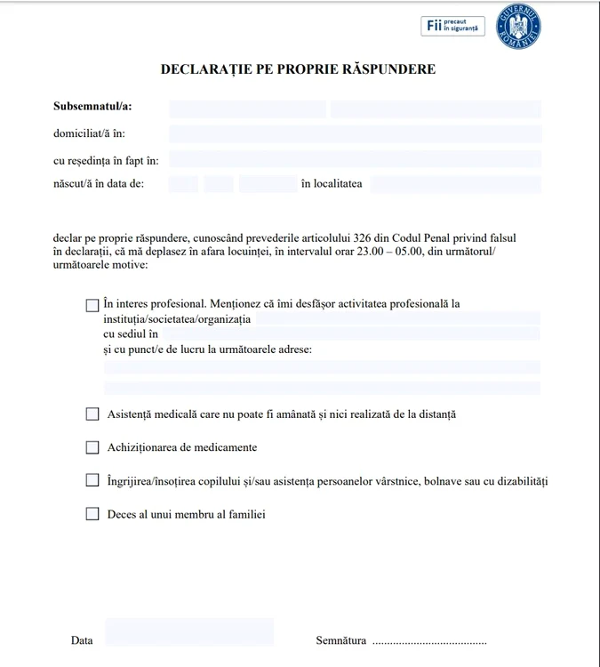 Declarație pe proprie răspundere poate fi un formular tipizat descărcat de pe net sau poate fi scrisă de mână