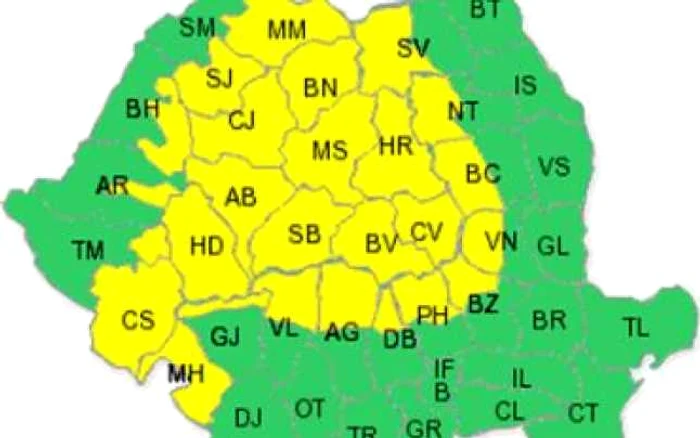 Sibiu: Cod galben în tot judeţul