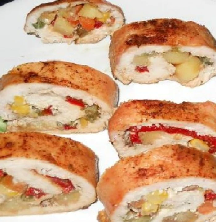 
    Rulada de pui cu legume  