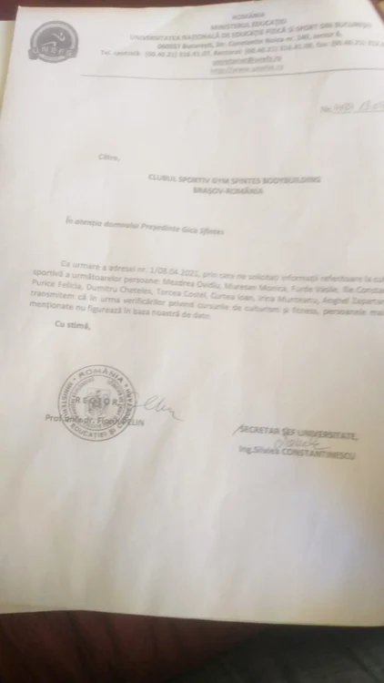 Universitatea Naţională de Educaţie Fizică şi Sport din Bucureşti spune că antrenorii nu figurează în baza de date a instituţiei FOTO Ioan Buciumar