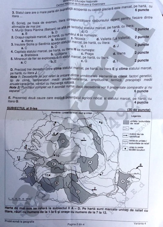 Subiectele la Geografie - Bac 2014