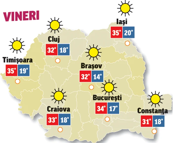 Prognoza meteo 24 iulie anunță temperaturi ridicate