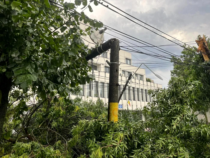 Stâlpi de electricitate rupți de furtună, la Brăila FOTO: Cristian Lucilius Niculae/Facebook