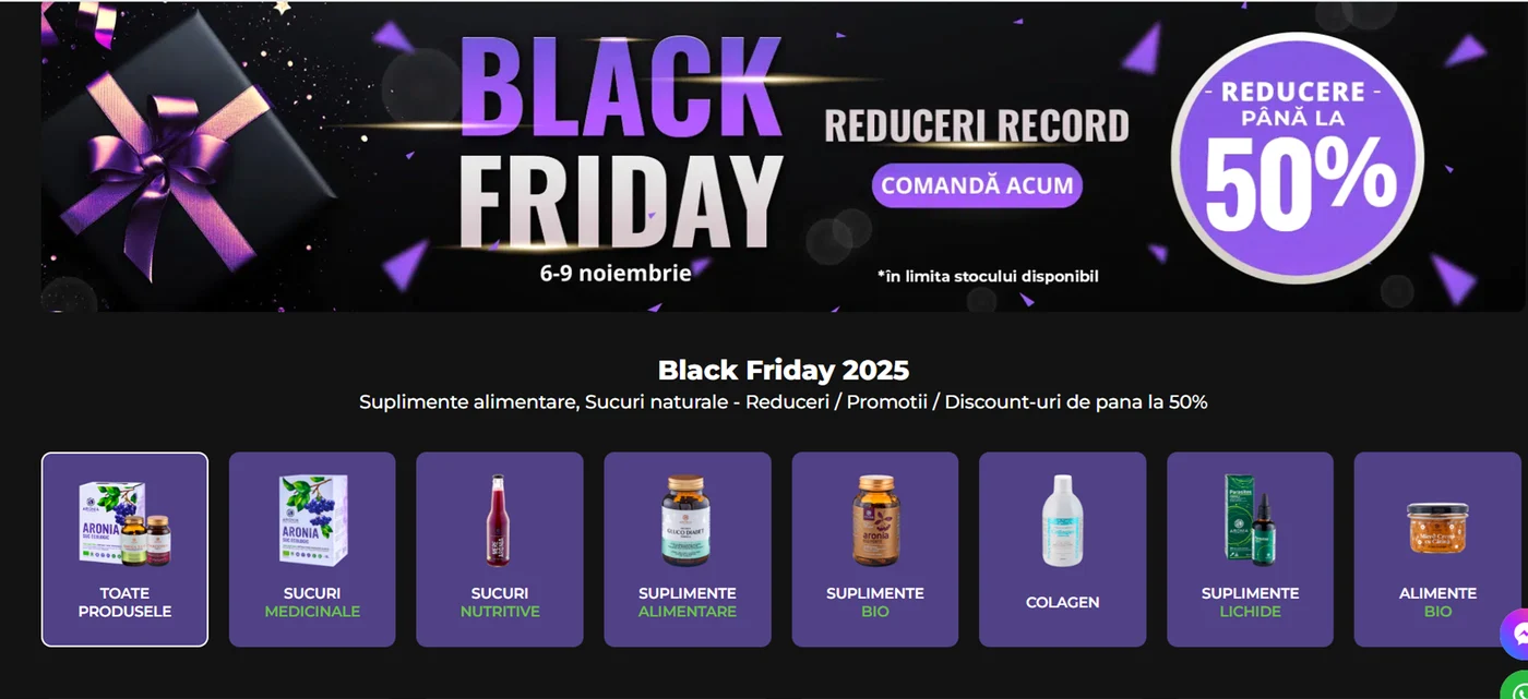 Reduceri de Black Friday la produsele naturale Aronia Charlottenburg Foto Aronia Charlottenburg