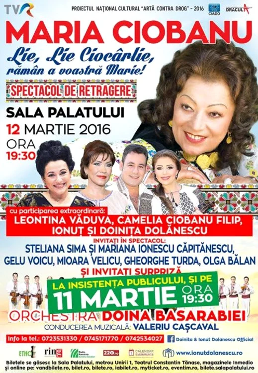 Maria Ciobanu se retrage după 60 de ani în slujba muzicii
