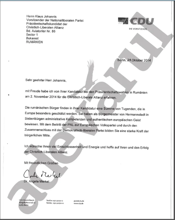 Aceasta este scrisoarea pe care Merkel i-a trimis-o lui Klaus Iohannis