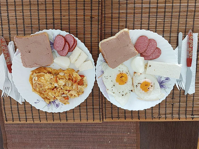 La micul dejun, Ciolacu și soția pot  servi ochiuri sau omletă, o felie de pâine  cu pateu și puțină