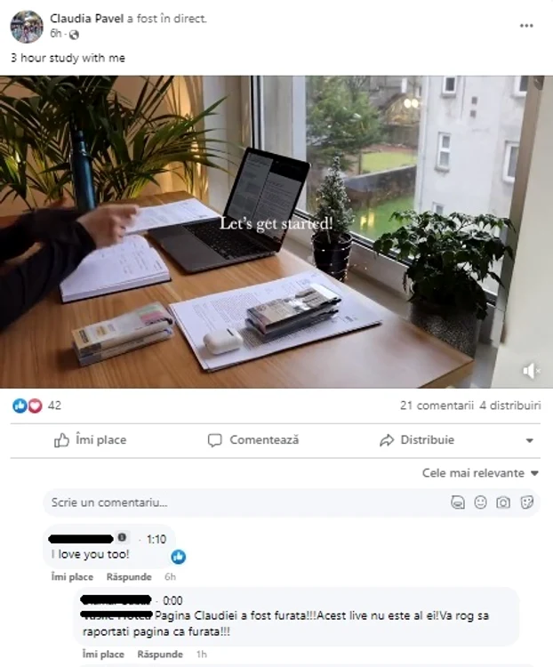 Contul de Facebook al Claudiei Pavel a fost spart
