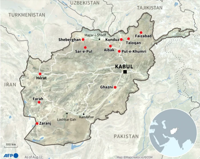 Harta cu capitalele provinciale cucerite de talibani FOTO captură AFP