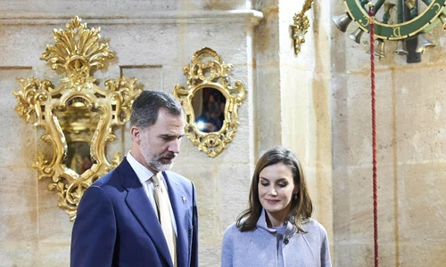Queen Letizia and King Felipe during the visit to real Basilica Santuario de la vera Cruz in Caravaca de la Cruz in Spain jpeg