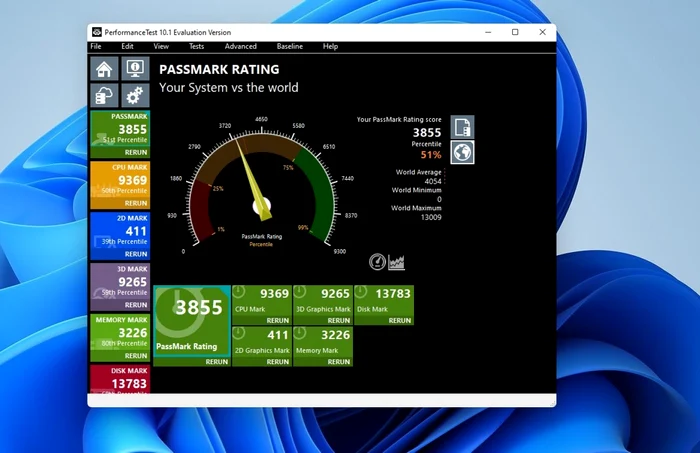 Testul PassMark pe Windows 11 Pro