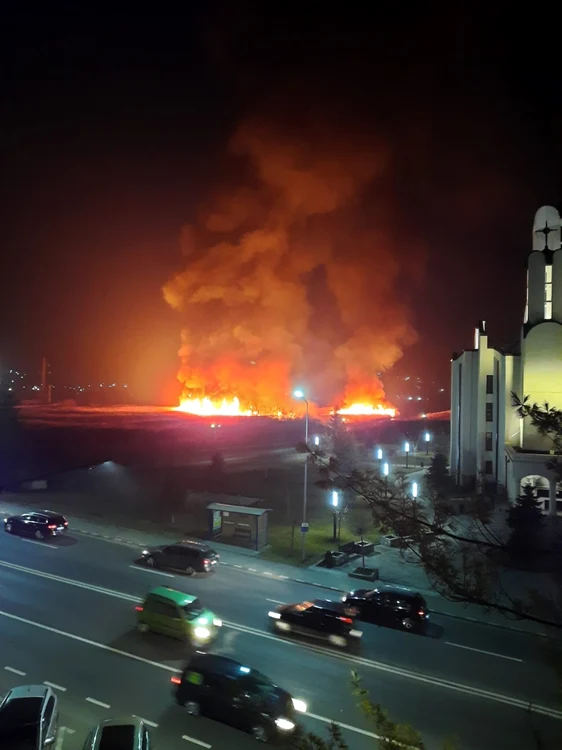 Incendiu vegetaţie la vărsarea Olăneştiului în Olt - în municipiul Râmnicu Vâlcea Foto ISU Vâlcea