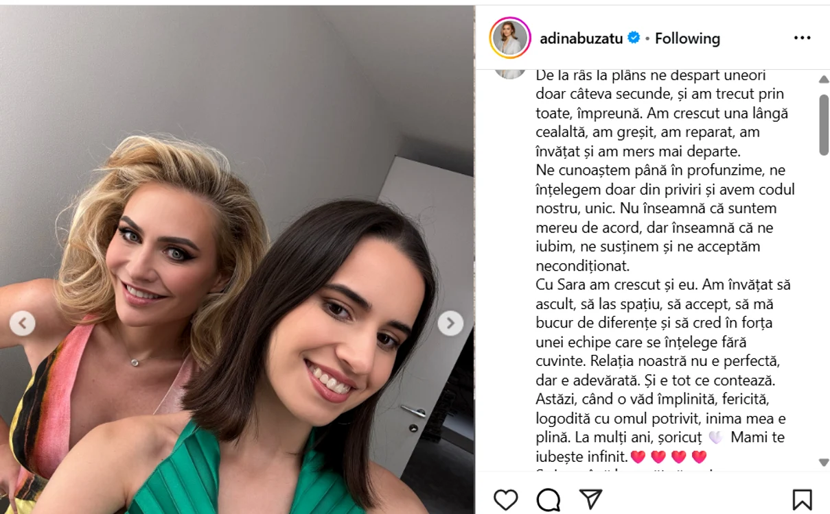 Mesajul Adinei Buzatu - Foto: Instagram