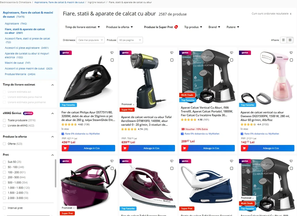 Banner prezentare cele mai bune aparate de călcat – top produse pe eMAG Sursă eMAG