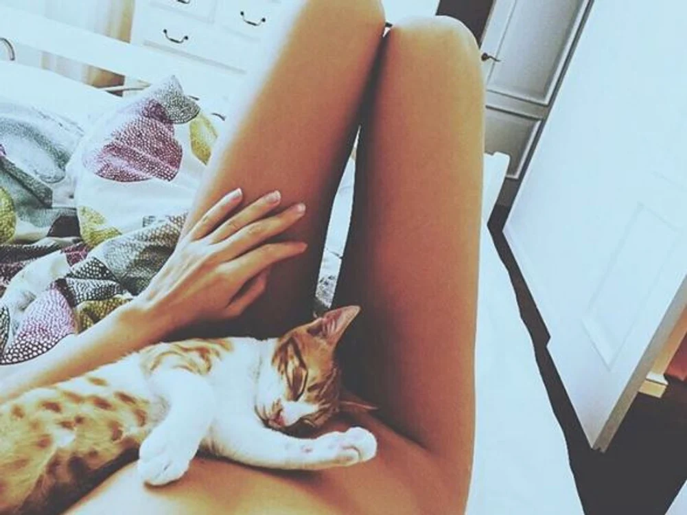Alexandra Stan (26 de ani) și-a acoperit goliciunea cu o pisică