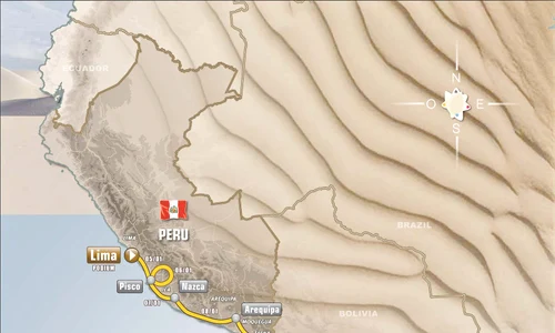Cursa de la Dakar are  o lungime totală de  8 368 km şi trece prin  Peru, Argentina şi Chile jpeg