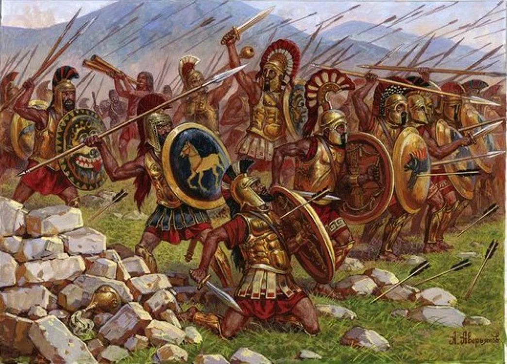Imagine cu luptătorii spartani care erau si frati de arme si amanti
