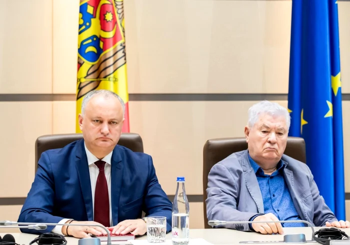 Igor Dodon şi Vladimir Voronin, liderii Blocului Comuniştilor şi Socialiştilor