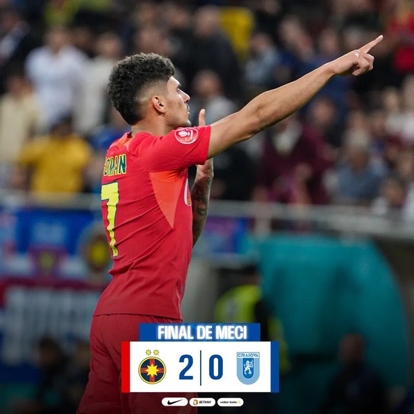 FCSB a câștigat cu Universitatea Craiova 2-0 şi a făcut un nou pas către titlu în Superligă