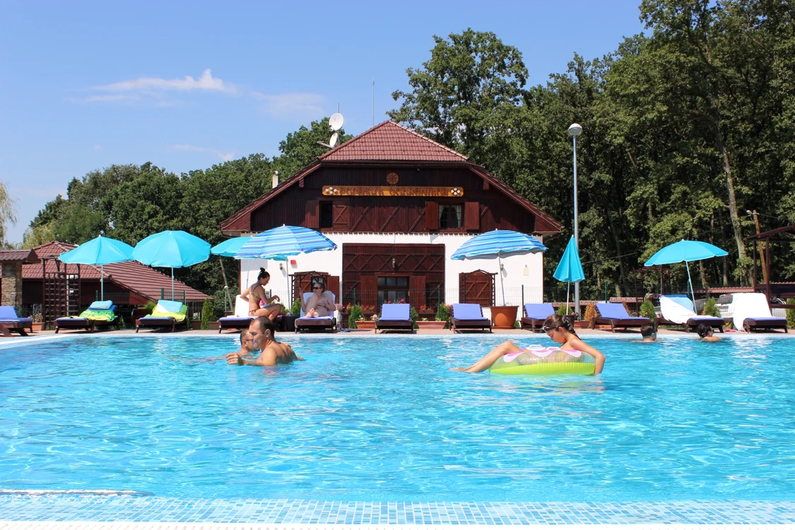 Vizitatorii se pot răcori în piscina pensiuniiFoto: "Adevărul"
