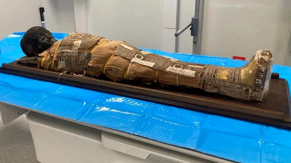 Mumia examinată de cercetătorii polonezi (© Marzena Ożarek-Szilke / Universitatea din Wrocław)