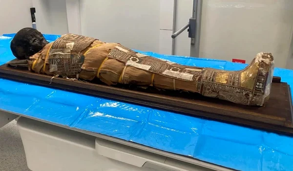 Mumia examinată de cercetătorii polonezi (© Marzena Ożarek-Szilke / Universitatea din Wrocław)