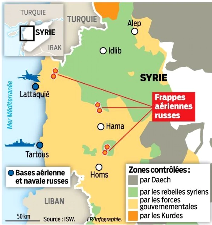 primele atacuri ruse in siria foto ISW via Le Parisien