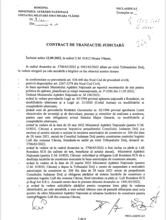 Așa arată documentul negociat între MApN și Lidl SURSA Ana Popescu