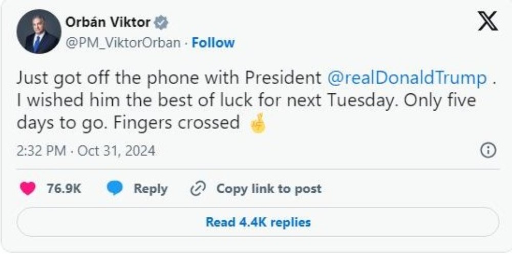 Premierul ungar Viktor Orbán i-a urat personal succes lui Donald Trump, într-o convorbire telefonică