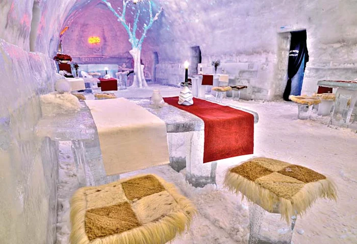 Scaunele din bar sunt acoperite cu blănuri