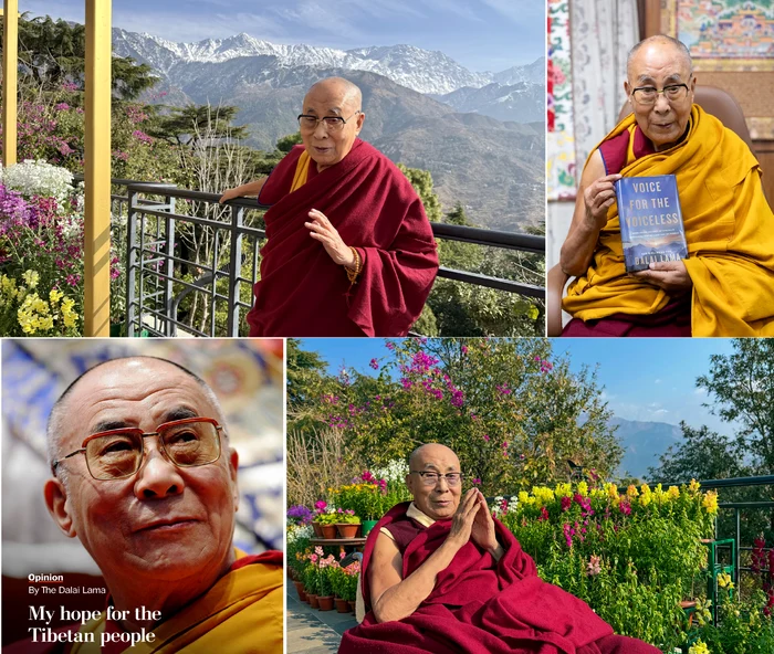 Colaj cu imagini cu Dalai Lama și ultima sa carte Foto Facebook Dalai Lama