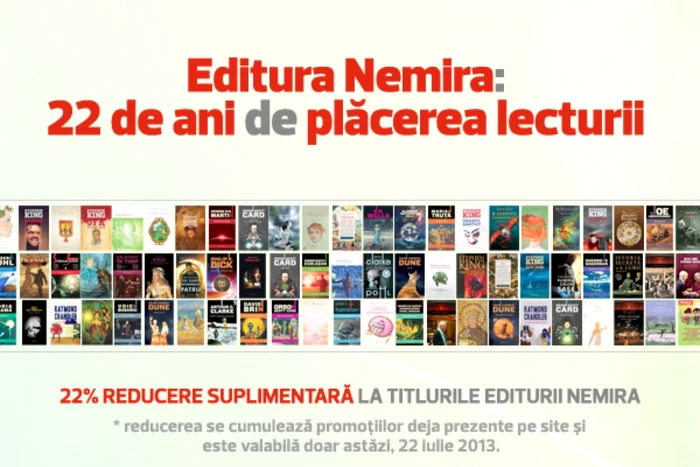 Editura Nemira împlineşte 22 de ani de existenţă şi oferă o reducere specială cititorilor înrăiţi