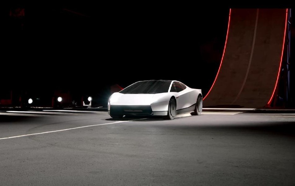 Fotografie ilustrativă pentru: Lansarea noului Tesla Roadster: Elon Musk a prezentat prototipul mașinii zburătoare cu tehnologie SpaceX în Texas