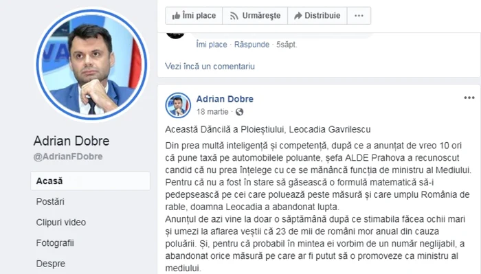 adrian dobre despre gratiela gavrilescu foto facebook