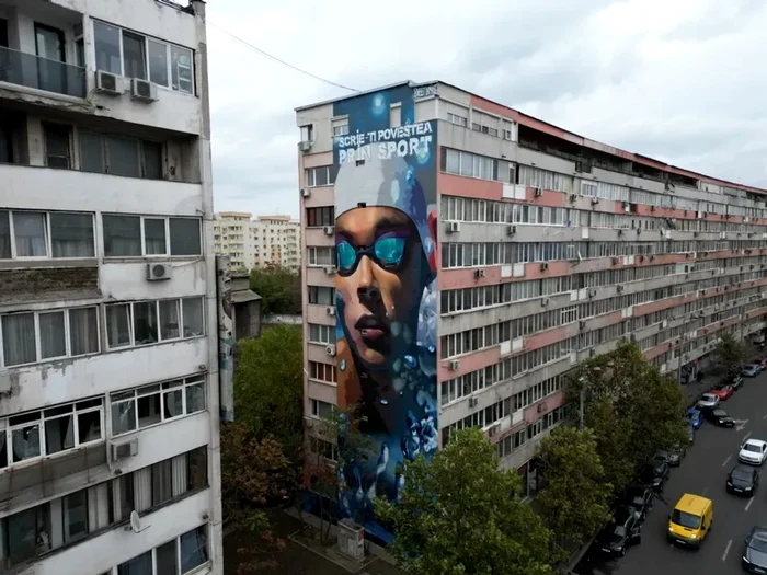 Pictură murală dedicată lui David Popovici, în Capitală/FOTO: Facebook