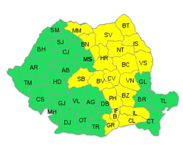 Judeţele ce vor fi afectate de codul galben de precipitaţii