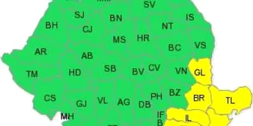 Codul galben va afecta sud-estul României