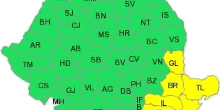 Codul galben va afecta sud-estul României