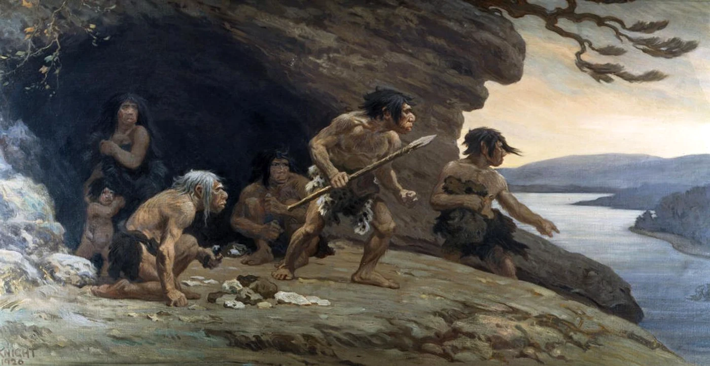 Om de Neanderthal, reprezentare artistică fantezistă FOTO wikimedia commons