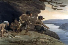 Omul de Neanderthal. Pictură realizată de Charles Robert Knight, pentru American Museum of Natural History (© Wikimedia Commons)