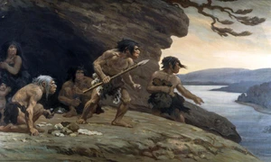 Omul de Neanderthal. Pictură realizată de Charles Robert Knight, pentru American Museum of Natural History (© Wikimedia Commons)