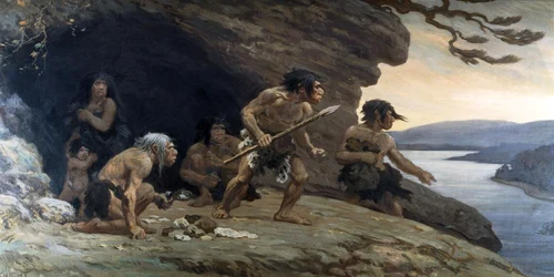 Omul de Neanderthal. Pictură realizată de Charles Robert Knight, pentru American Museum of Natural History (© Wikimedia Commons)