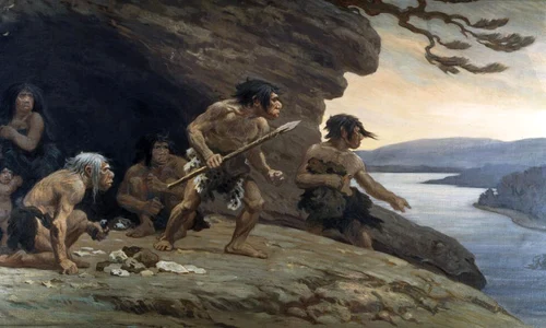 Omul de Neanderthal. Pictură realizată de Charles Robert Knight, pentru American Museum of Natural History (© Wikimedia Commons)