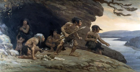 Omul de Neanderthal. Pictură realizată de Charles Robert Knight, pentru American Museum of Natural History (© Wikimedia Commons)