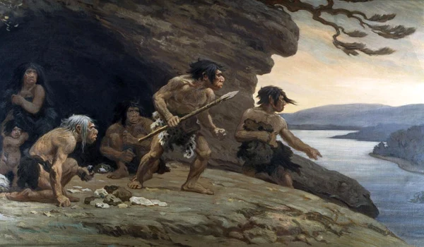 Omul de Neanderthal. Pictură realizată de Charles Robert Knight, pentru American Museum of Natural History (© Wikimedia Commons)